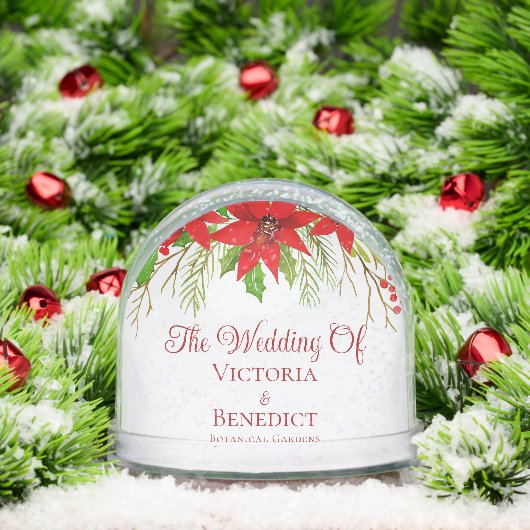 Red Christmas Poinsettia Holiday Photo Wedding Schneekugeln (Weihnachten)