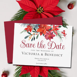 Red Christmas Poinsettia Holiday Save the Date Einladung