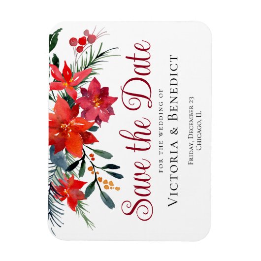 Red Christmas Poinsettia Holiday Save the Date Magnet (Vertikal)