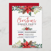 Red Christmas Poinsettia und Wnter Foliage Einladung (Vorne/Hinten)