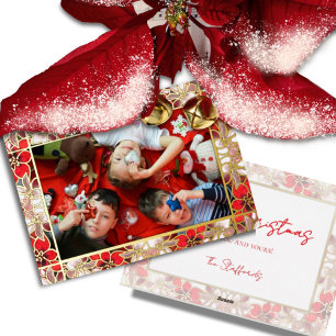Red Christmas Poinsettias in der Snow Holiday Card Folien Feiertagskarte