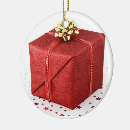 Red Christmas Present Keramik Ornament (Links)