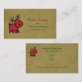 Red Christmas Reindeer Frohen Festtage Visitenkarte (Vorne/Hinten)