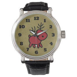 Red Christmas Reindeer Illustration Armbanduhr