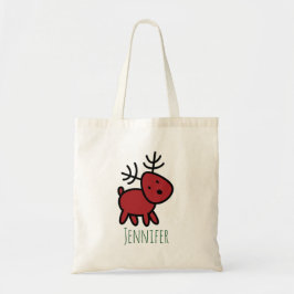Red Christmas Reindeer Illustration Custom Tragetasche