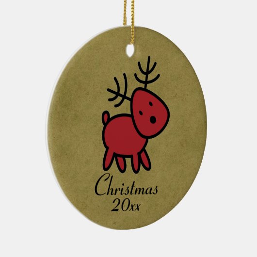 Red Christmas Reindeer Illustration Keramikornament (Rechts)