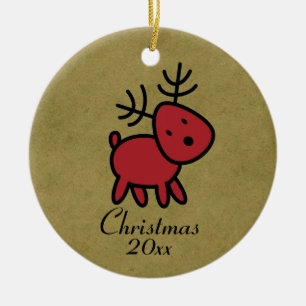 Red Christmas Reindeer Illustration Keramikornament