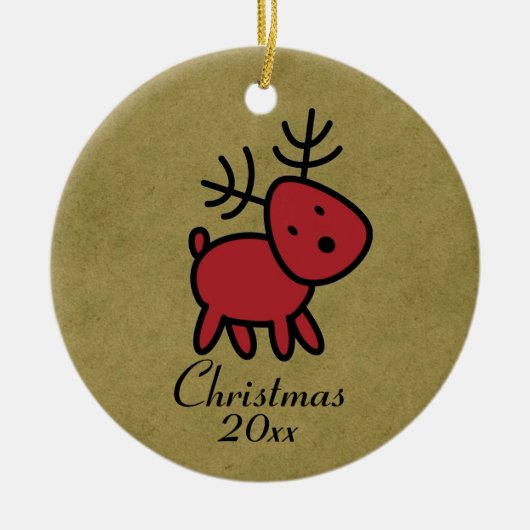 Red Christmas Reindeer Illustration Keramikornament (Vorne)
