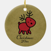 Red Christmas Reindeer Illustration Keramikornament (Hinten)