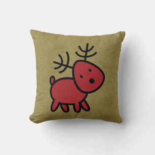 Red Christmas Reindeer Illustration Kissen