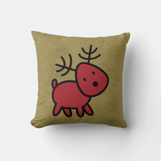Red Christmas Reindeer Illustration Kissen (Vorderseite)