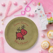 Red Christmas Reindeer Illustration Pappteller (Party)