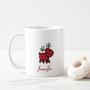 Red Christmas Reindeer Illustration Personalisiert Kaffeetasse