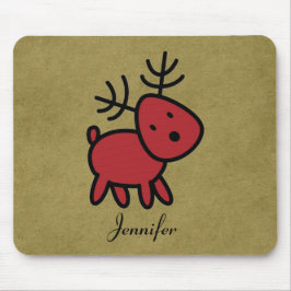 Red Christmas Reindeer Illustration Personalisiert Mousepad