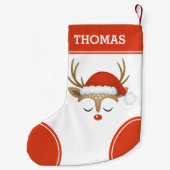 Red Christmas Reindeer Monogram Strumpf Kleiner Weihnachtsstrumpf (Rückseite)