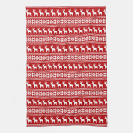 Red Christmas Reindeer Snowflake Klassisches Muste Geschirrtuch