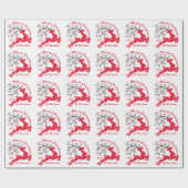 Red Christmas Reindeer Snowflake Name Weiß Geschenkpapier (Flach)