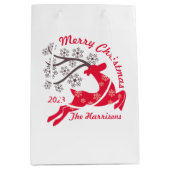 Red Christmas Reindeer Snowflake Name Weiß Mittlere Geschenktüte (Vorderseite)