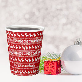Red Christmas Reindeer Snowflake Niedliches Custom Pappbecher