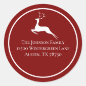 Red Christmas Rentier Chic Round-Rücksendeadresse Runder Aufkleber (Vorderseite)