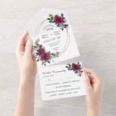 Red Christmas Rose Gold Frame Wedding All In One Einladung (Abreißen)