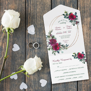 Red Christmas Rose Gold Frame Wedding All In One Einladung