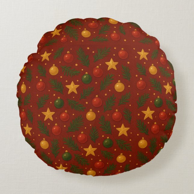 Red Christmas Round Throw Kissen - Klassischer Url (Vorderseite)