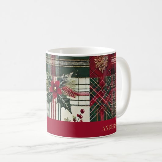 Red Christmas Rustikales Kariertes Tartan Muster Kaffeetasse (VorderseiteRechts)