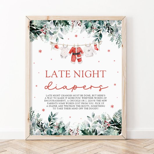 Red Christmas Santa Baby Dusche Spate Night Diaper Poster