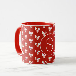 Red Christmas Santa Greeting Ho Ho Ho Mit Monogram Tasse