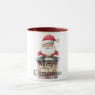 Red Christmas Santa in Chimney Tasse