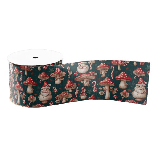 Red Christmas Santa Mushroom Ripsband (Spule)
