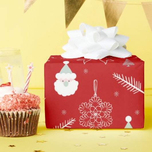 Red Christmas – Santa & Snowflake Pattern Geschenkpapier (Geburtstagsparty)