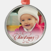 Red Christmas Script Foto Ornament (Vorne)