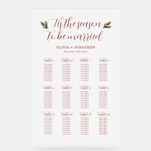 Red Christmas Seating Chart Acrylic Sign Acrylschild (Vorderseite)