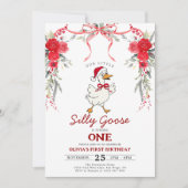 Red Christmas Silly Goose Girl 1st Birthday Einladung (Vorderseite)