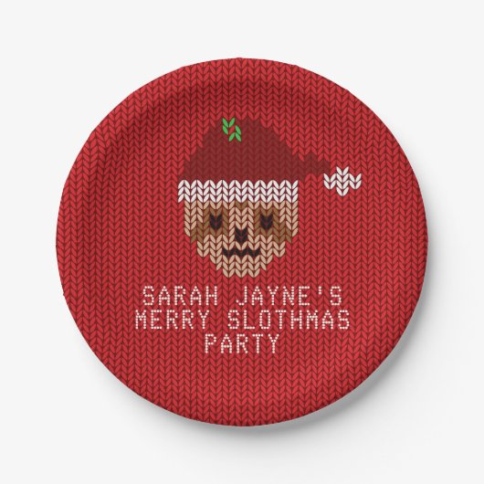 Red Christmas Sloth Party Paper Teller (Vorderseite)
