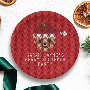 Red Christmas Sloth Party Paper Teller