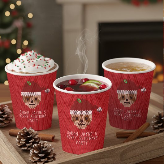 Red Christmas Sloth Sweater Party Paper Cups Pappbecher