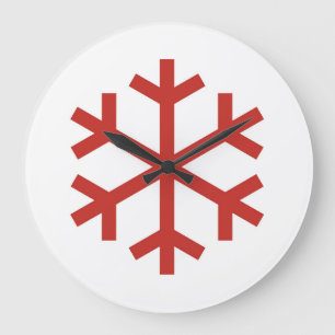 Red Christmas Snowflake Große Wanduhr
