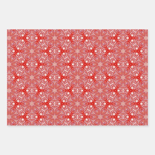 Red Christmas Snowflake Luxus Pattern Damask Geschenkpapier Set (Vorderseite 3)