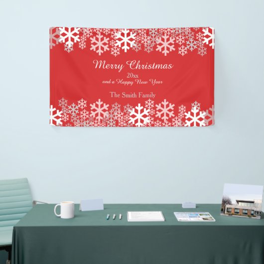 Red Christmas Snowflakes Pattern Grüße Banner (Messeveranstaltung)