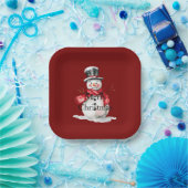 Red Christmas Snowman Pappteller (Party)