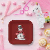 Red Christmas Snowman Pappteller (Party)