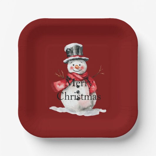 Red Christmas Snowman Pappteller (Vorderseite)