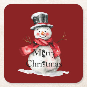 Red Christmas Snowman Rechteckiger Pappuntersetzer