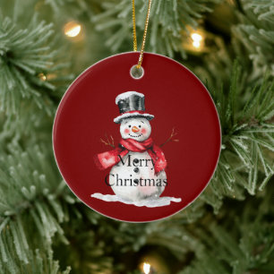 Red Christmas Snowman Santa Keramik Ornament