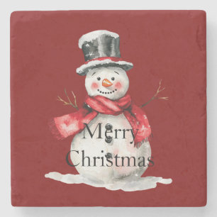Red Christmas Snowman Santa Steinuntersetzer