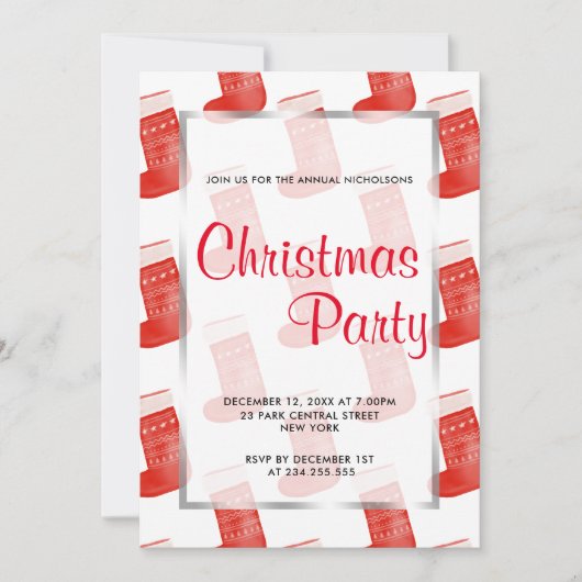 Red Christmas Sounds Niedliche Pattern Holiday Par Einladung (Vorderseite)