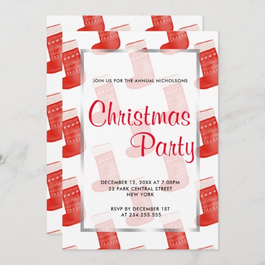 Red Christmas Sounds Niedliche Pattern Holiday Par Einladung (Vorne/Hinten)